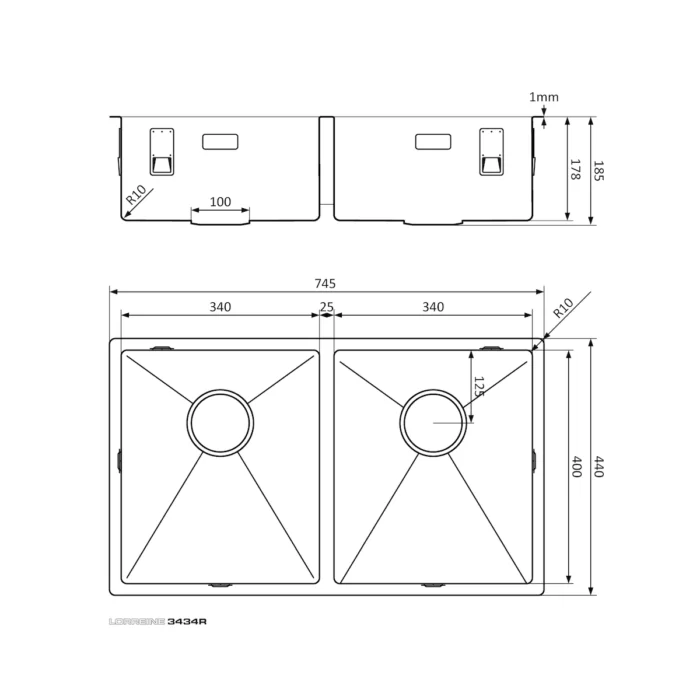 RVS Spoelbak Lorreine 3434R - Afbeelding 2