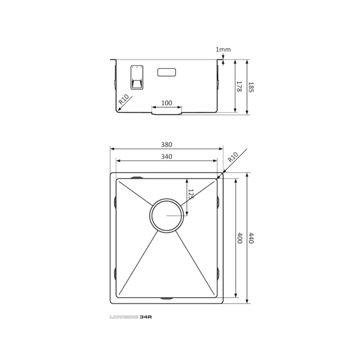 Spoelbak RVS Lorreine 34R - Afbeelding 2